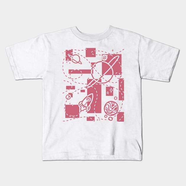 Geometric Galaxy (Dusty Rose Version) Kids T-Shirt by Jan Grackle